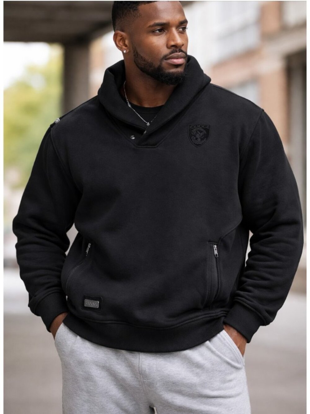 Coogi Shawl Collar‎ Half Snap Sweatshirt Black Heavy Fleece Mens 3XL